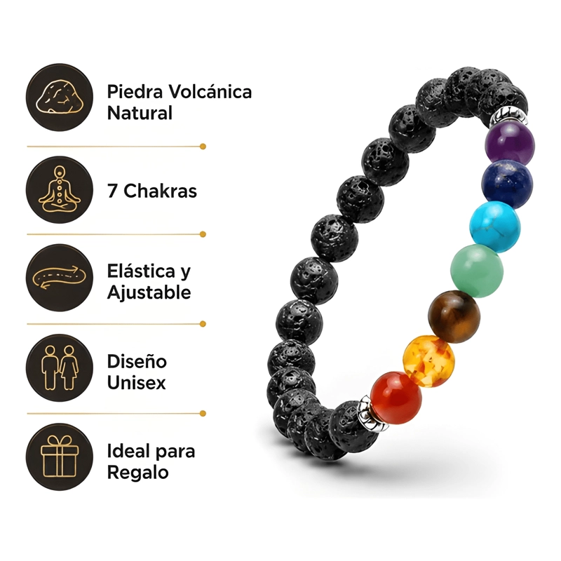 PULSERA 7 CHAKRAS PIEDRA VOLCANICA LAVA NATURAL UNISEX - 1