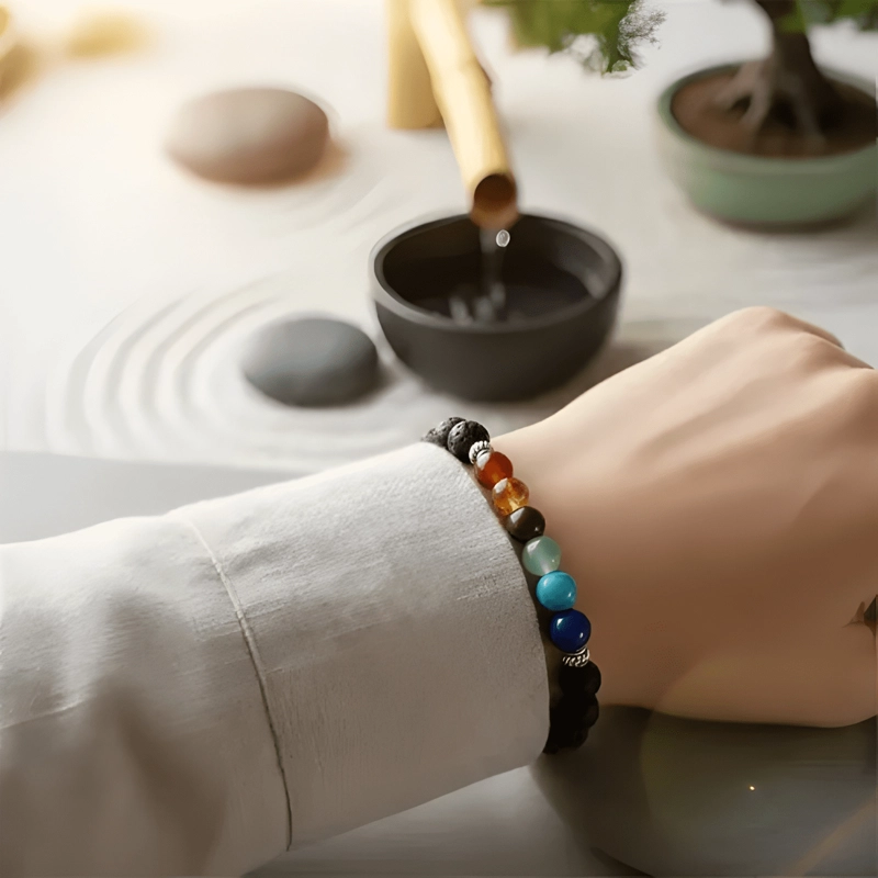 PULSERA 7 CHAKRAS PIEDRA VOLCANICA LAVA NATURAL UNISEX - 3