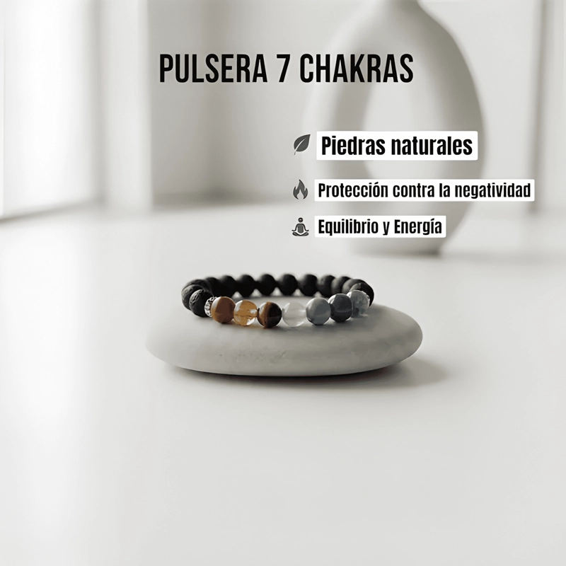 PULSERA 7 CHAKRAS PIEDRA VOLCANICA LAVA NATURAL UNISEX - 4
