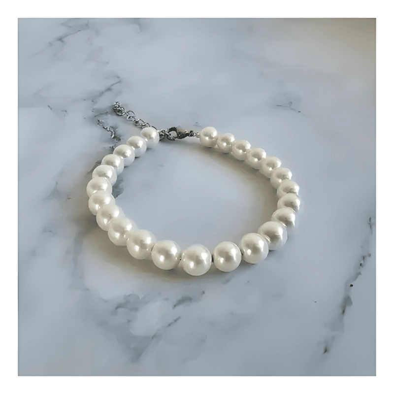 SET CADENA + PULSERA GARGANTILLA COLLAR DE PERLAS ELEGANTES - 2