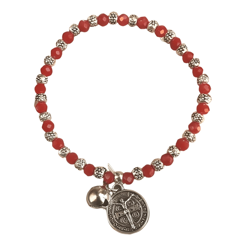 PULSERA SAN BENITO DOS CARAS CRISTALES ROJOS PROTECCION - 1