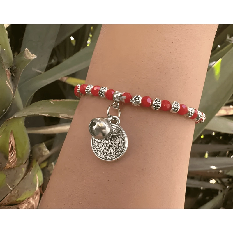 PULSERA SAN BENITO DOS CARAS CRISTALES ROJOS PROTECCION - 3