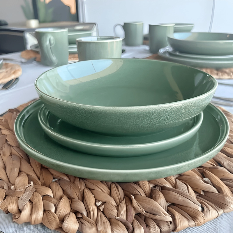 SET VAJILLA 18 PIEZAS CERAMICA LINEA RUSTICA VERDE #16 - 1