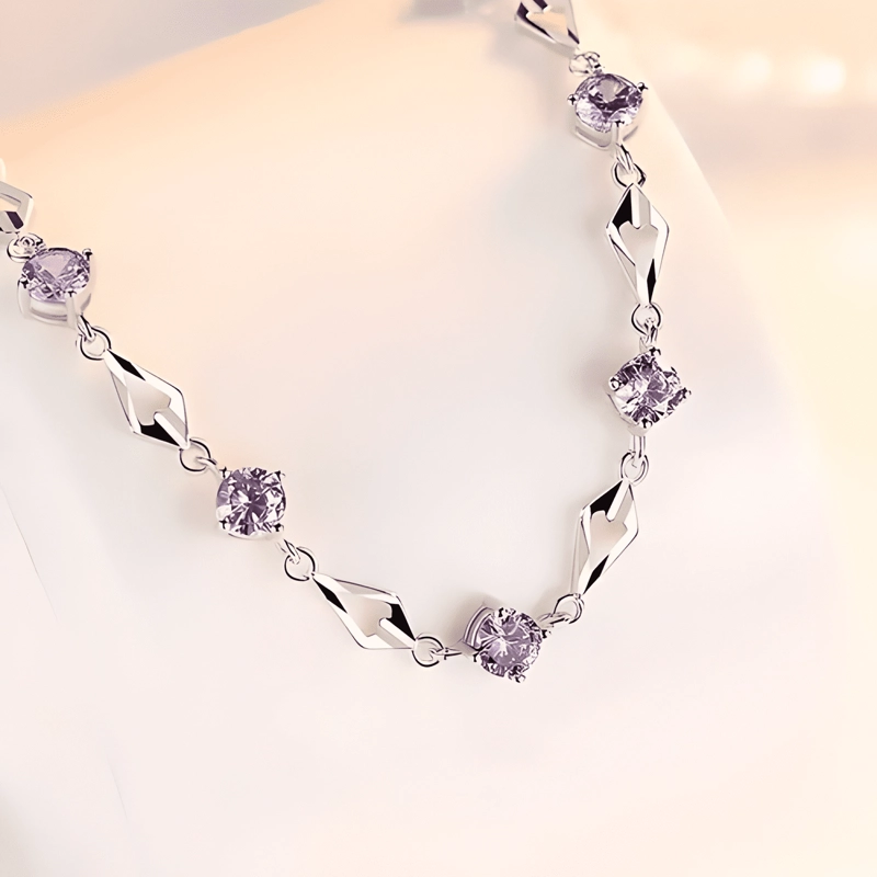 PULSERA DE PLATA FINA 925 AMATISTA +CAJA REDONDA LILA #6 - 3