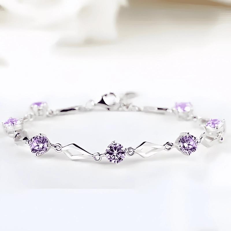 PULSERA DE PLATA FINA 925 AMATISTA +CAJA REDONDA LILA #2 - 3
