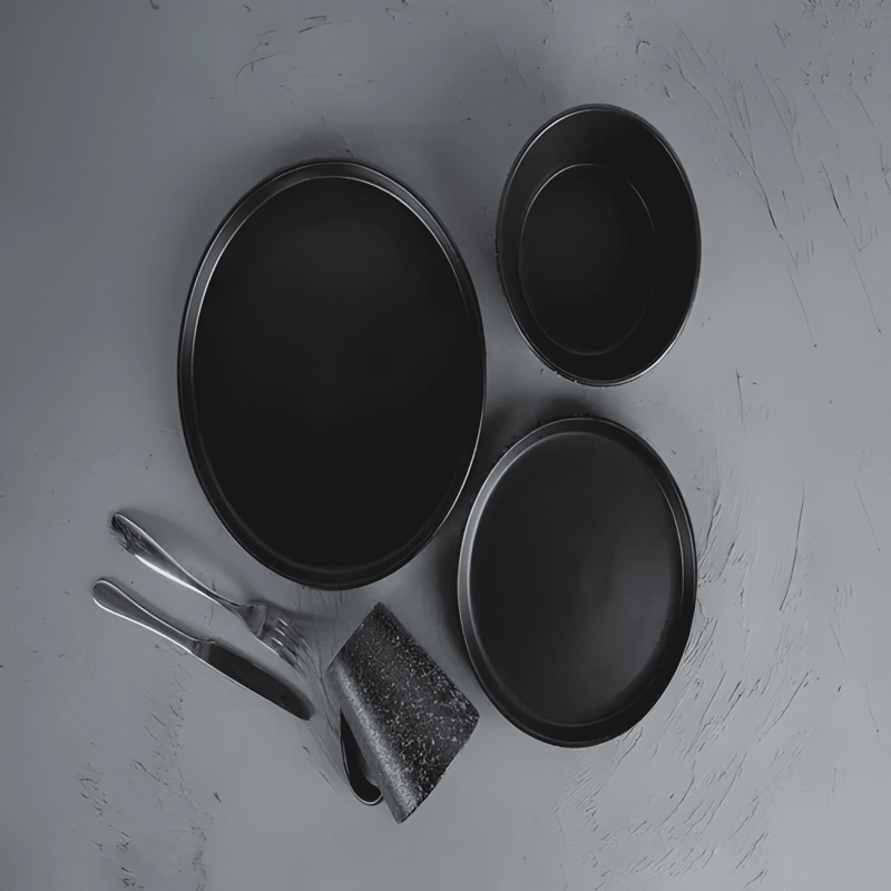 JUEGO LOZA 16 PIEZAS CERAMICA MARMOL PLATOS TAZAS NEGRO - 3