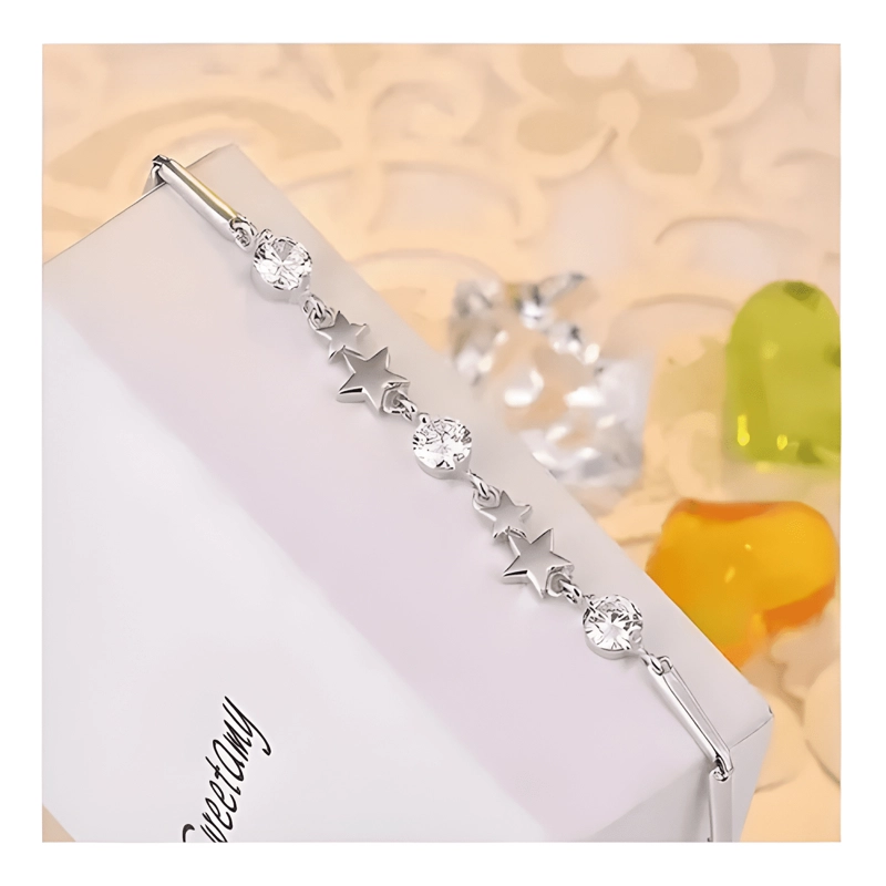 PULSERA PLATA 925 AJUSTABLE ESTRELLAS CIRCON EN ORO BLANCO - 1