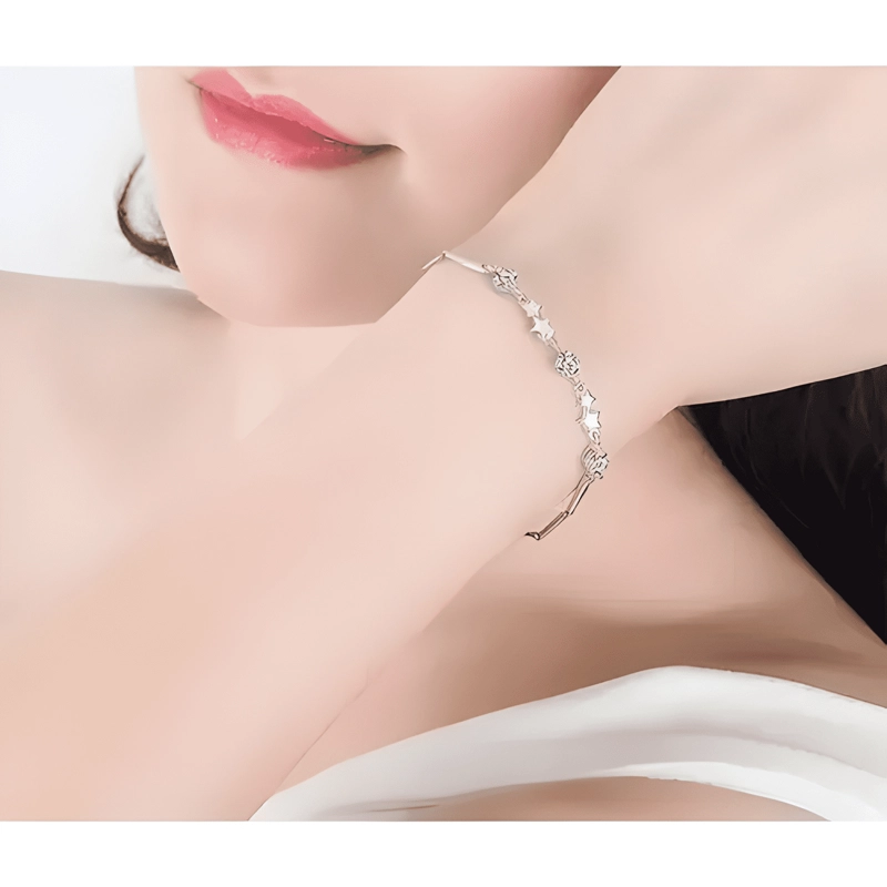 PULSERA PLATA 925 AJUSTABLE ESTRELLAS CIRCON EN ORO BLANCO - 2