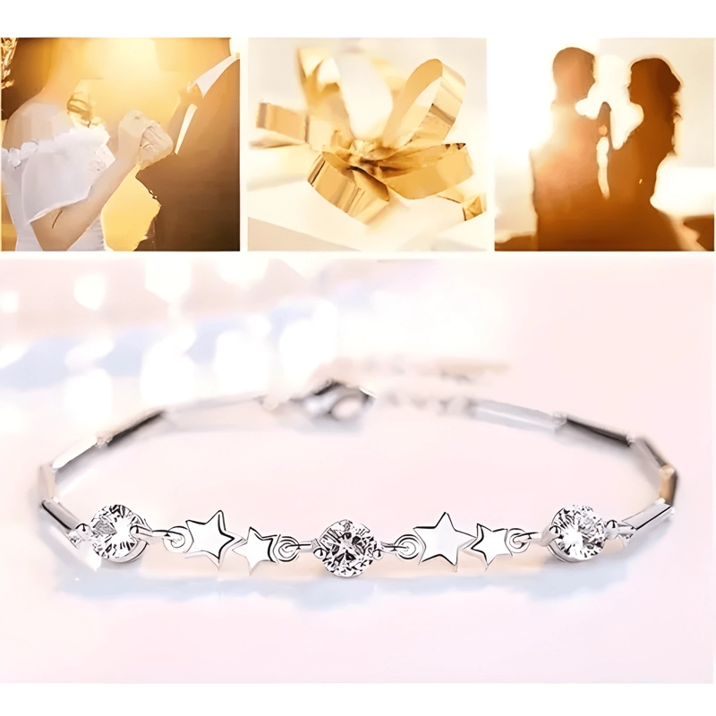 PULSERA PLATA 925 AJUSTABLE ESTRELLAS CIRCON EN ORO BLANCO - 4