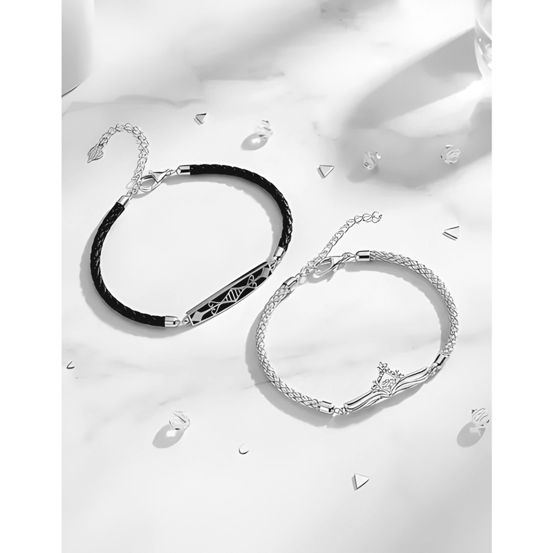 PULSERA DE PAREJA PRINCESA CABALLERO CIRCONITA PLATA 925 #3 - 2