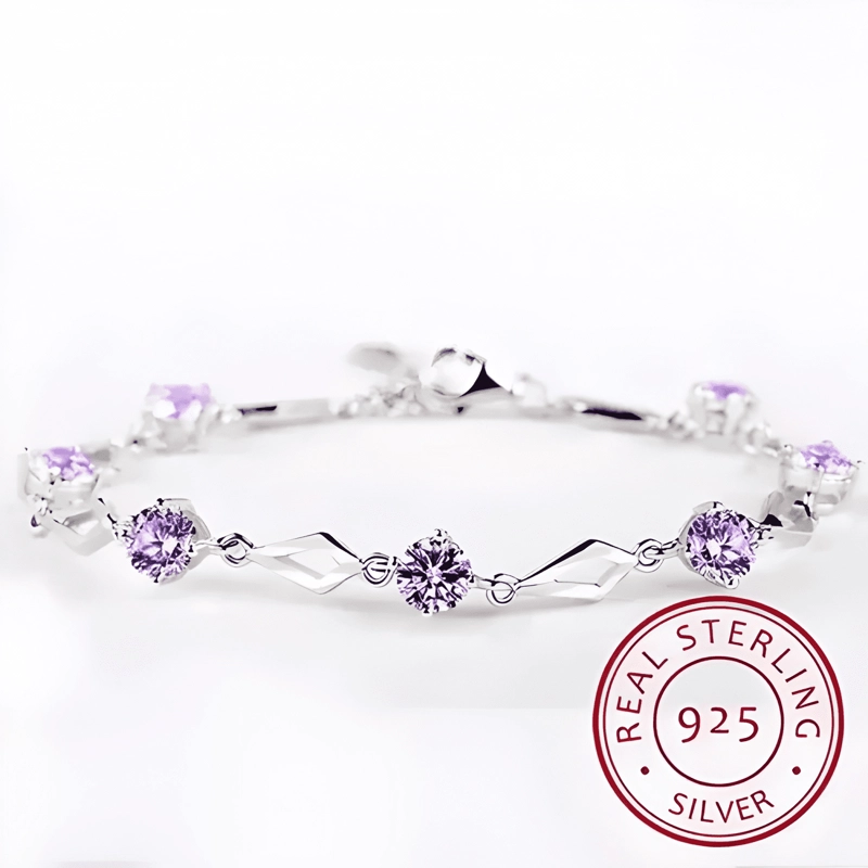 C PULSERA DE PLATA FINA S925 AMATISTA LILA PURPURA - 1
