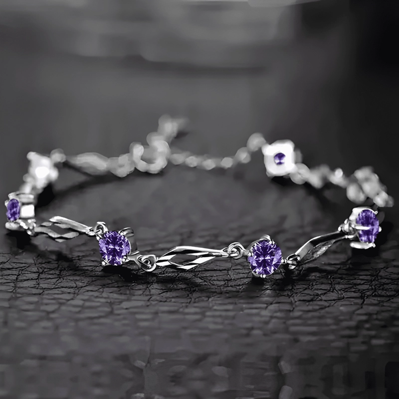 C PULSERA DE PLATA FINA S925 AMATISTA LILA PURPURA - 2