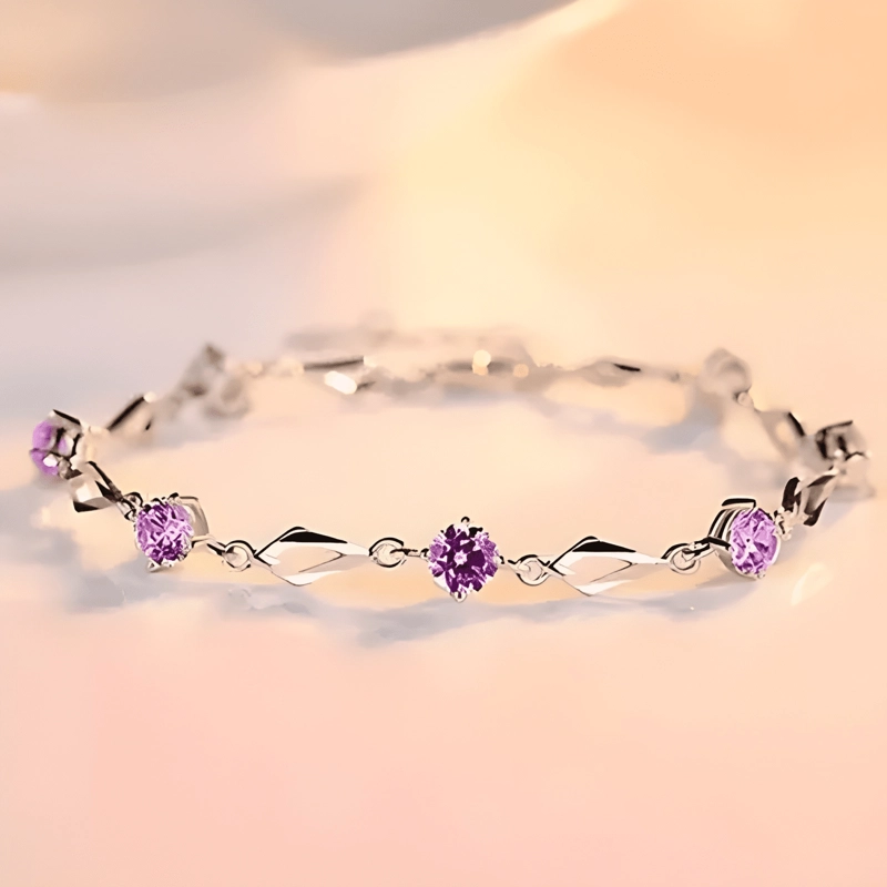 C PULSERA DE PLATA FINA S925 AMATISTA LILA PURPURA - 4