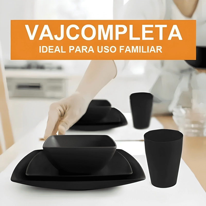 CUADRADA VAJILLA JUEGO COCINA PAJA TRIGO PLATO TAZAS KIT #6 - 2