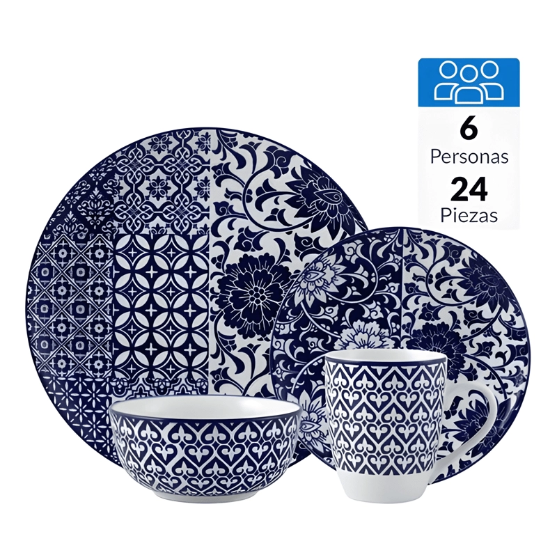 JUEGO LOZA PORCELANA 24 PIEZAS VAJILLA COMPLETA AZUL - 4