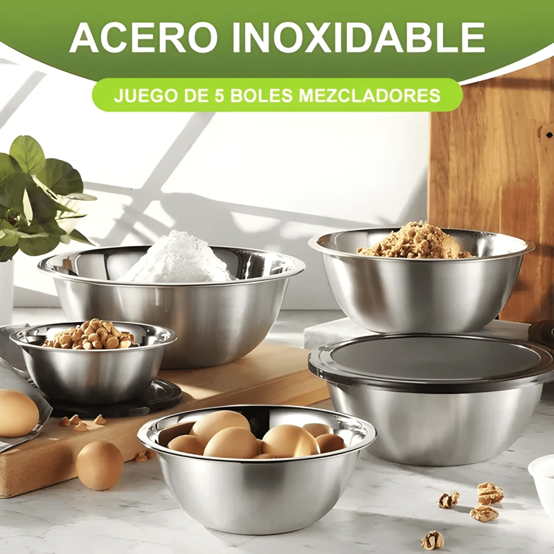 5PC BOWL POCILLO ACERO INOXIDABLE REPOSTERIA COCINA #3 - 2