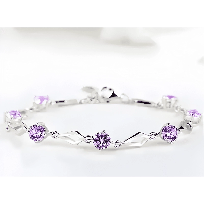 PULSERA DE PLATA FINA 925 AMATISTA +CAJA REDONDA LILA #7 - 1