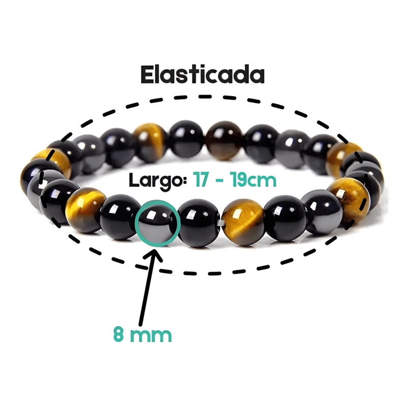 PULSERA TRIPLE PROTECCION OBSIDIANA HEMATITA OJO DE TIGRE #5 - 2