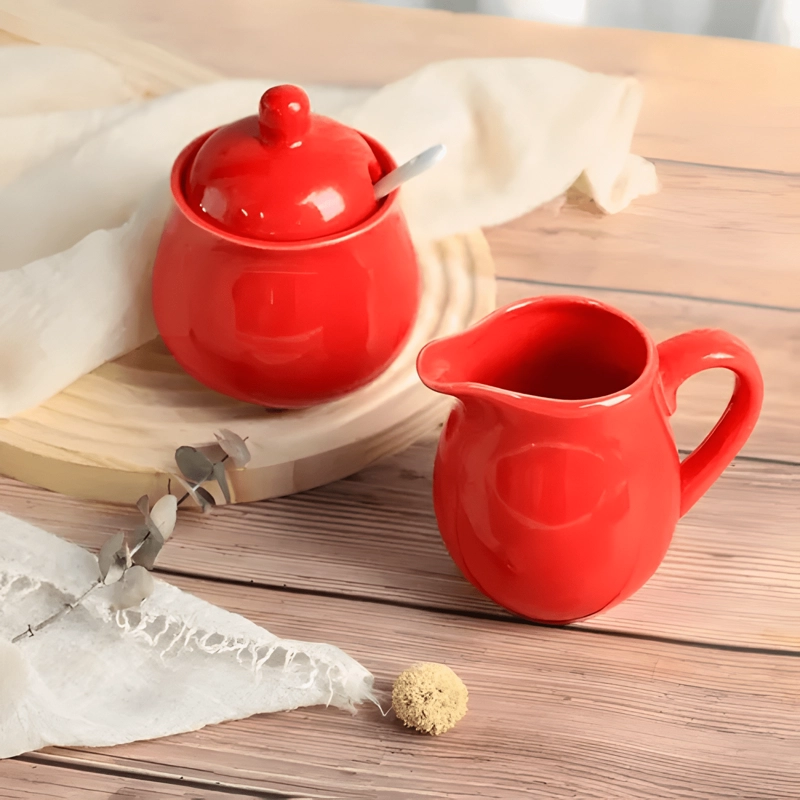 JUEGO CERAMICO PARA Y AZUCAR CON TAPA Y CU... COLORIDO CREMA - 2