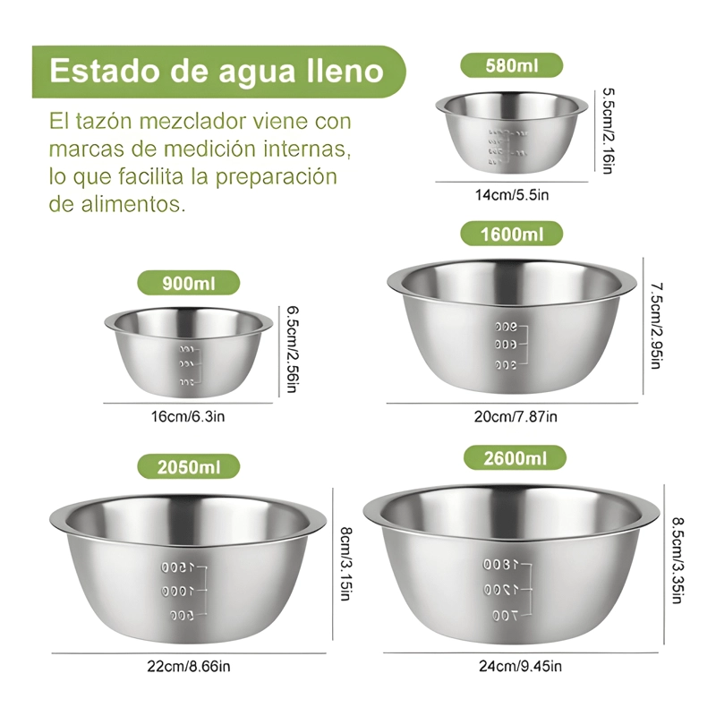 5PC BOWL POCILLO ACERO INOXIDABLE REPOSTERIA COCINA PLATEAD - 1