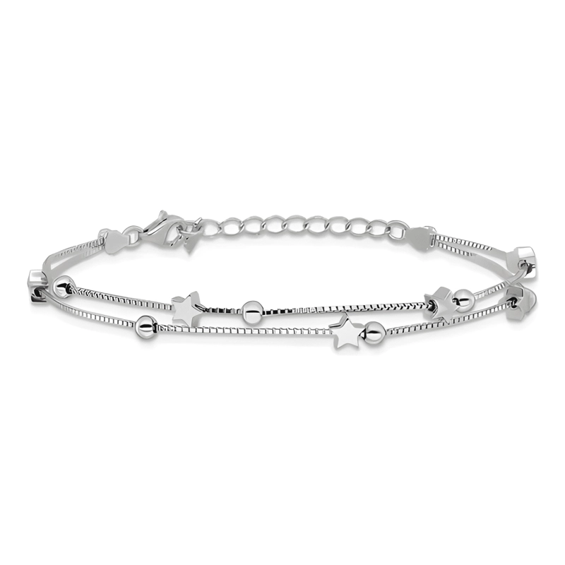 PULSERA ESTRELLAS Y ESFERAS DE PLATA 925 CON BOLSA Y PAÑO #3 - 1