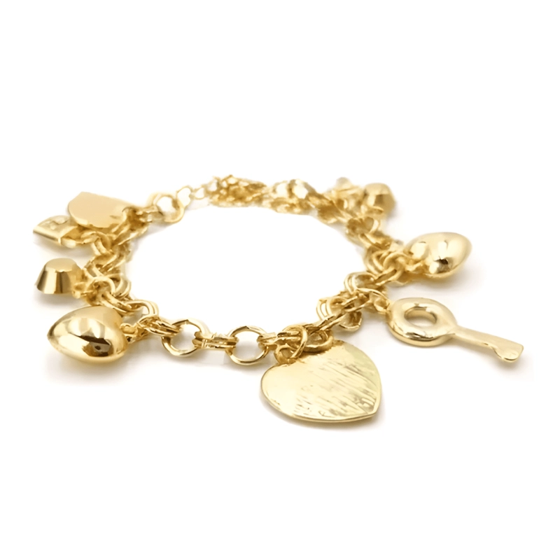 PULSERA ENAMORADOS + 9 COLGANTES BAÑO DE ORO 18KL.DE 19CM. - 2