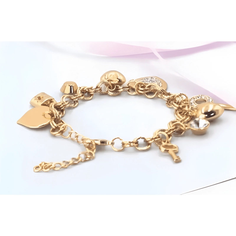 PULSERA ENAMORADOS + 9 COLGANTES BAÑO DE ORO 18KL.DE 19CM. - 3