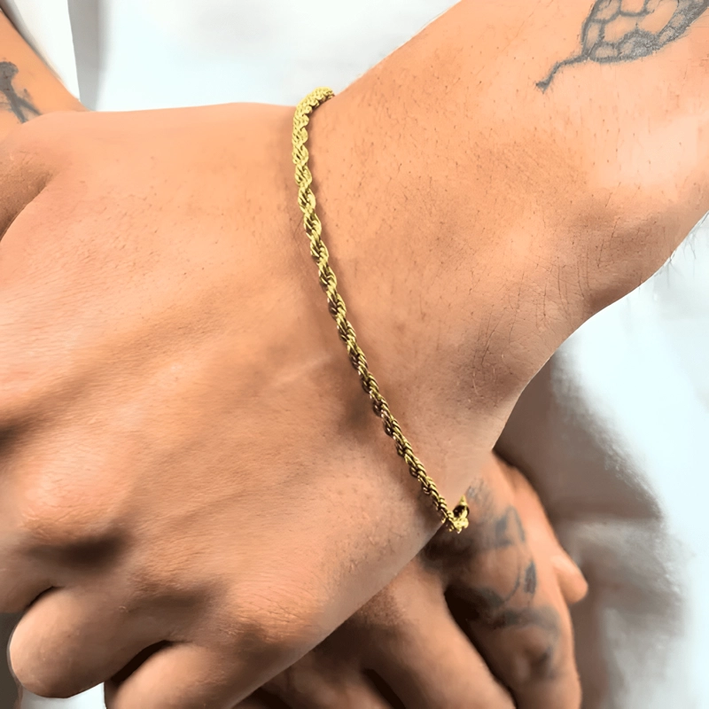 PULSERA ROPE ORO 3MM DIAMETRO 5 CM LARGO 20 CM AMARILLO #2 - 3