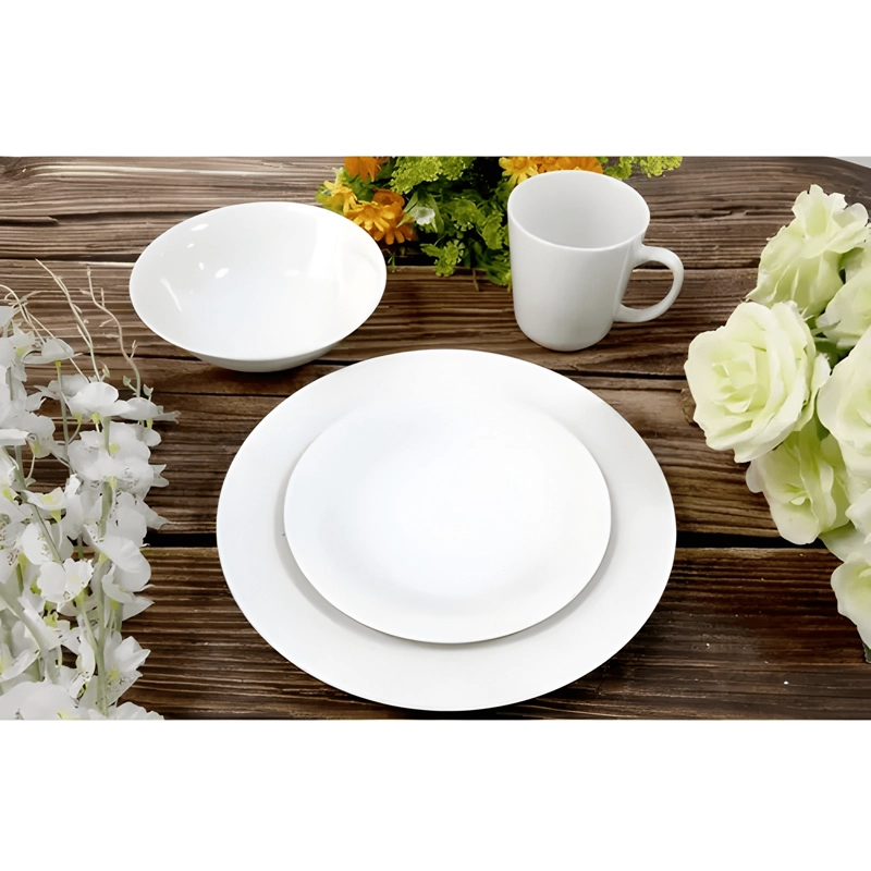 JUEGO VAJILLA PORCELANA 16 PIEZAS REDONDO COCINA BLANCO - 1