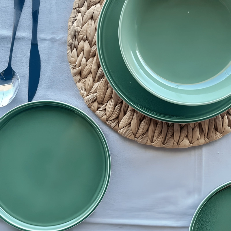SET VAJILLA 18 PIEZAS CERAMICA LINEA RUSTICA VERDE #10 - 2