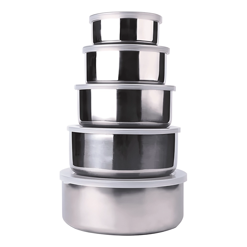 PACK 5 BOWLS COCINA ACERO INOXIDABLE CON TAPA APILABLES - 1