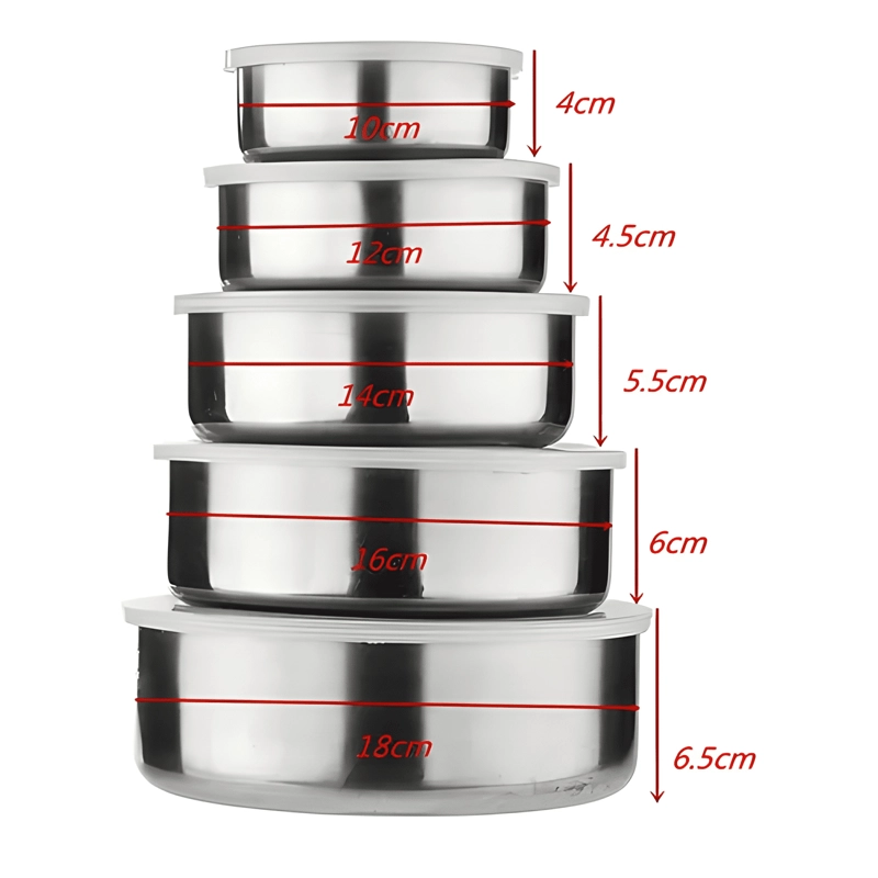 PACK 5 BOWLS COCINA ACERO INOXIDABLE CON TAPA APILABLES - 2
