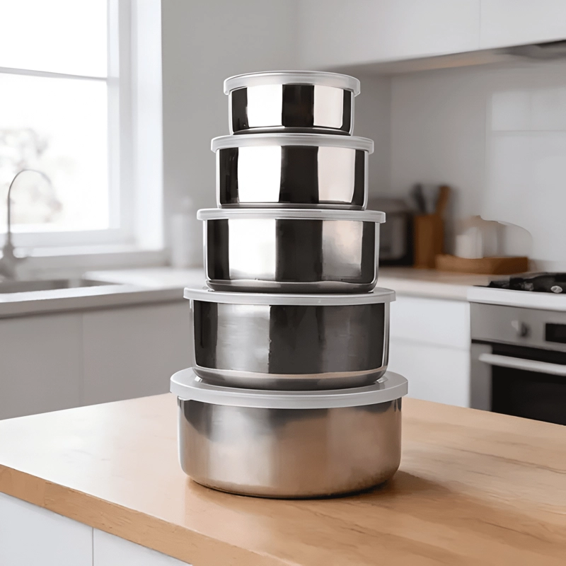 PACK 5 BOWLS COCINA ACERO INOXIDABLE CON TAPA APILABLES - 3