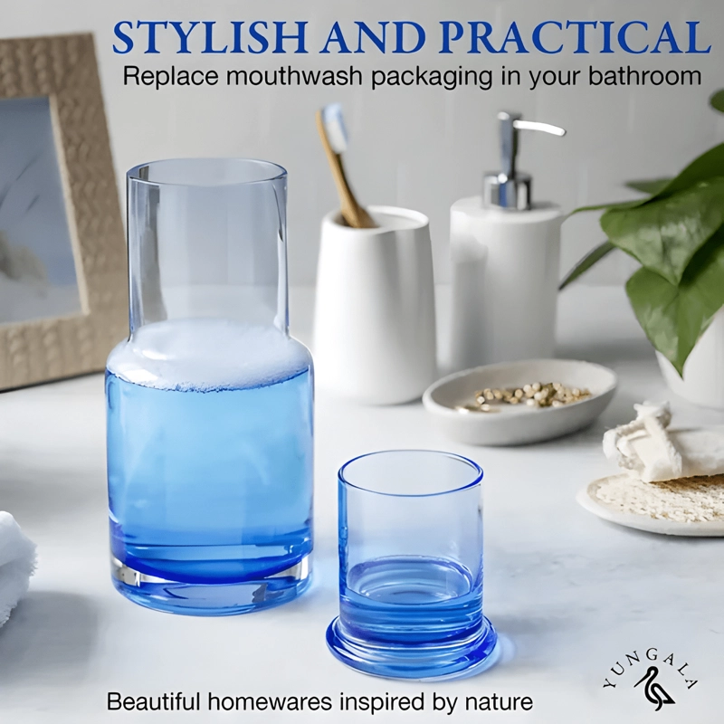 JUEGO DE GARRAFA Y VASO OMBRE  PARA MESA DE NOCHE YUN... AZUL - 4