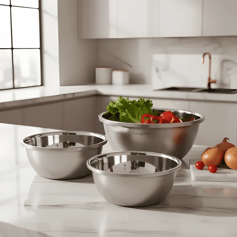 SET DE 3 BOWLS DE ACERO INOXIDABLE PROFUNDOS PARA COCINA - 1