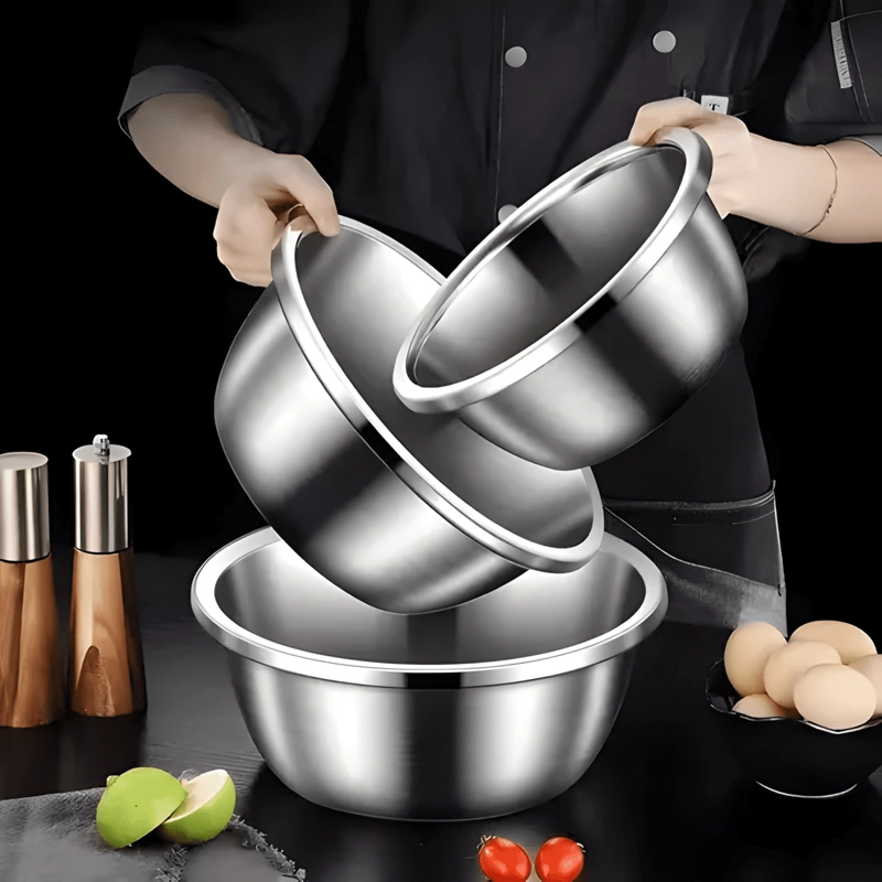 SET DE 3 BOWLS DE ACERO INOXIDABLE PROFUNDOS PARA COCINA - 4