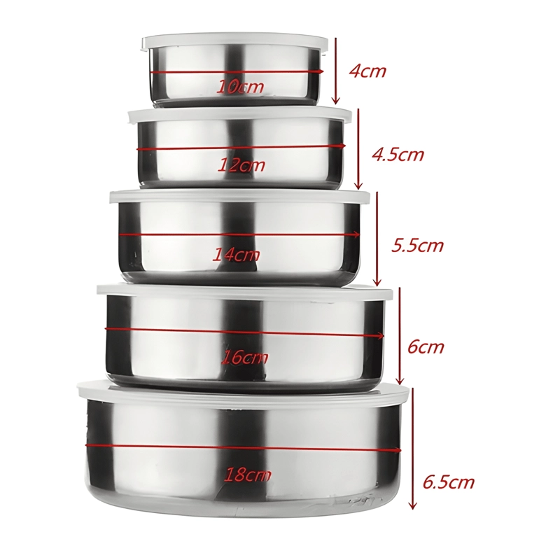SET 5 BOWLS DE COCINA ACERO INOXIDABLE CON TAPA - 1