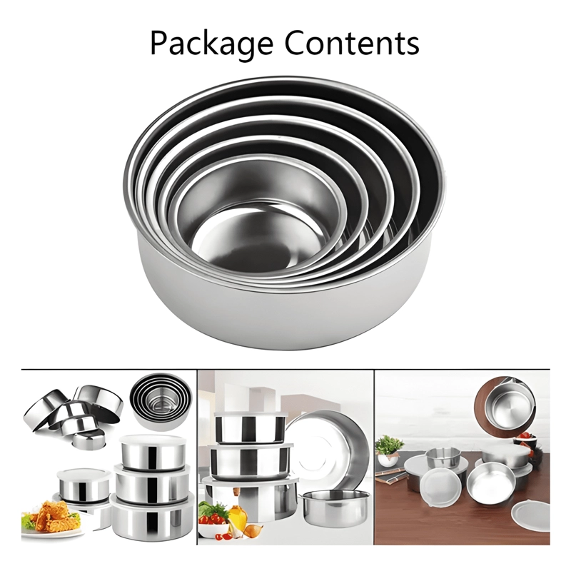 SET 5 BOWLS DE COCINA ACERO INOXIDABLE CON TAPA - 3