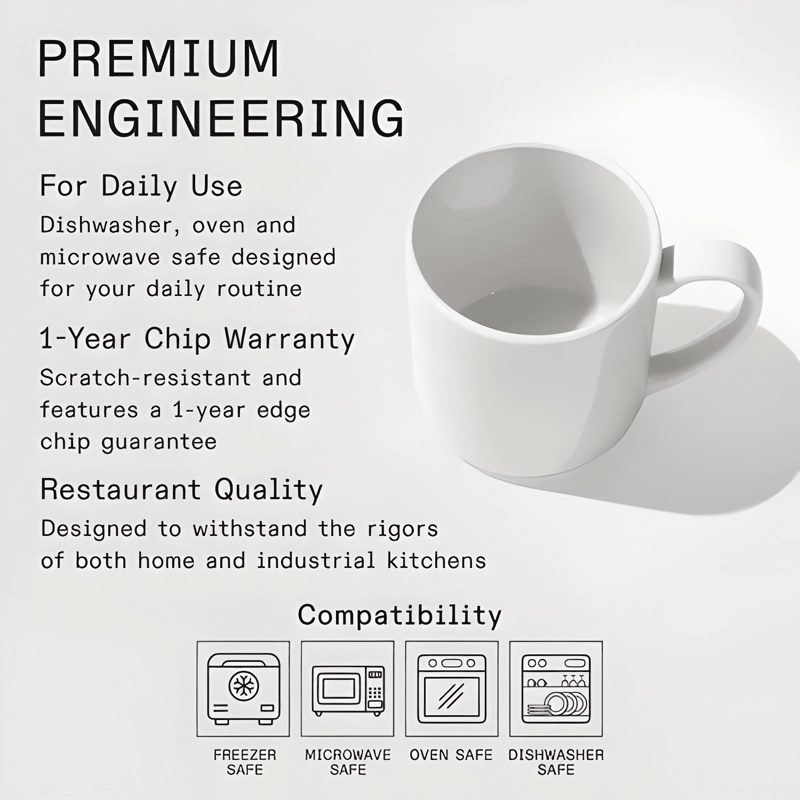 SET DE 4 TAZAS DE PORCELANA 350 ML PARA MADE... BLANCA CAFE - 2