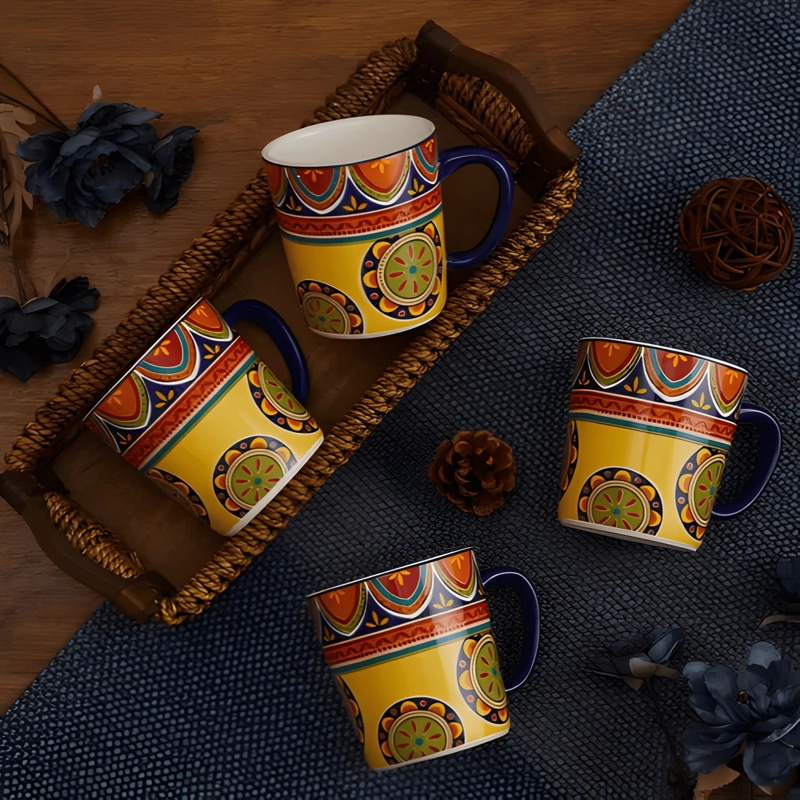 SET DE 4 TAZAS CERAMICAS GRANDES PARA Y TE  530 ML BI... CAFE - 3