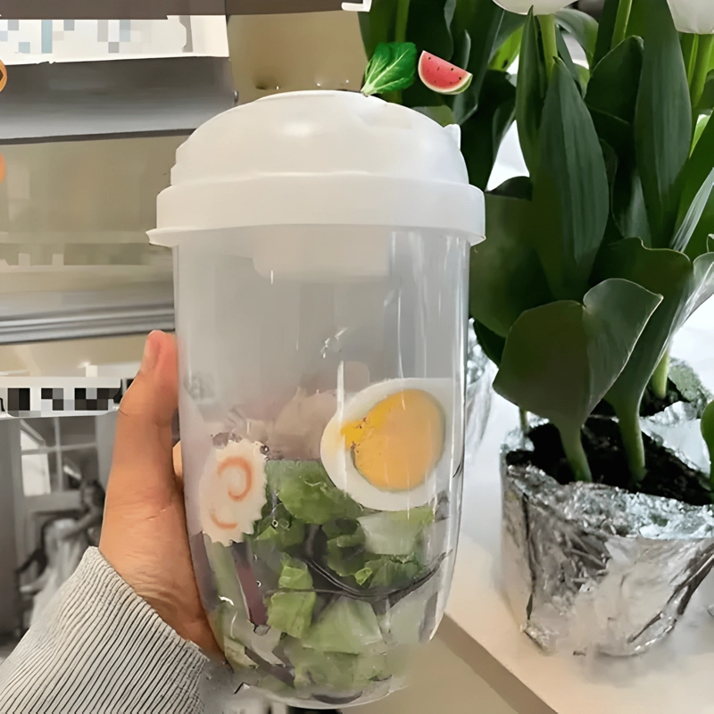 VASO DE ENSALADA PORTATIL CON TAPA DE TENEDOR Y ADHERESO - 2