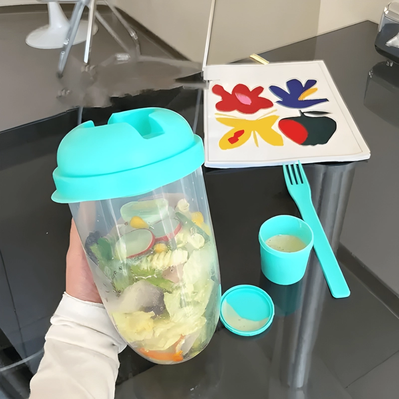 VASO DE ENSALADA PORTATIL CON TAPA DE TENEDOR Y ADHERESO - 3