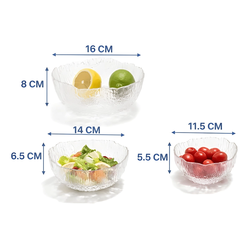 SET 3 BOWLS ENSALADERA VIDRIO TEXTURIZADO COCINA ELEGANTE - 2