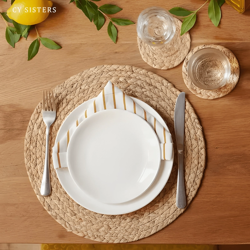 SET 12 INDIVIDUALES DE MESA REDONDOS DE PAJA NATURAL 35CM #8 - 1