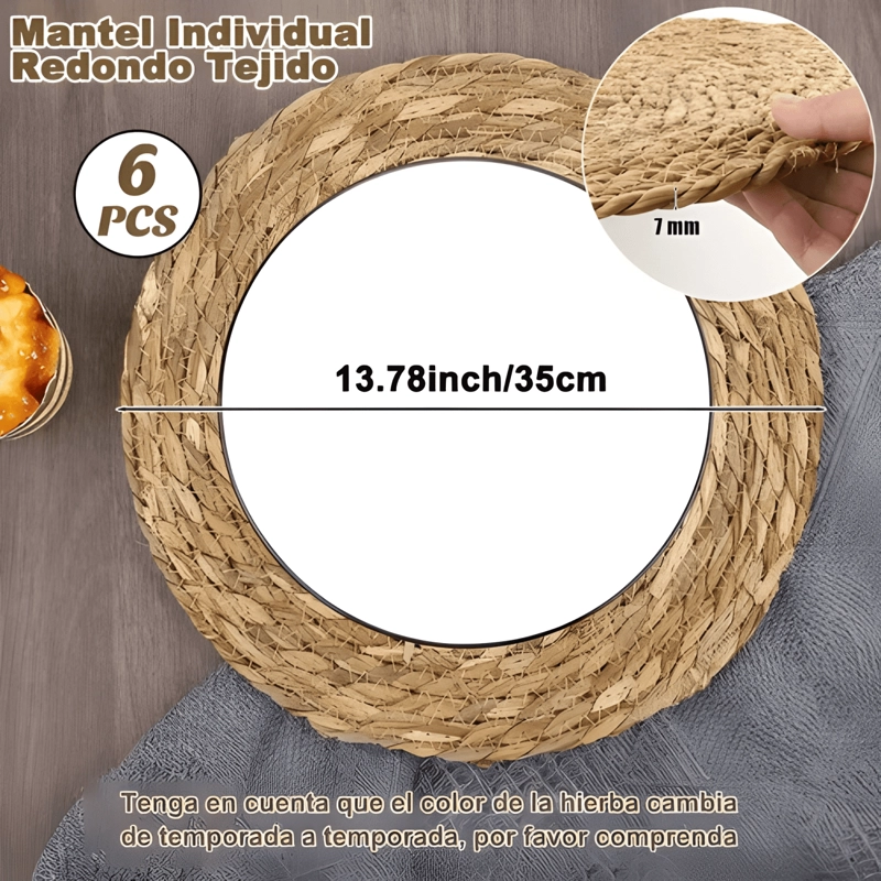 SET 6 INDIVIDUALES MANTEL FIBRA NATURAL YUTE 35 CM REDONDOS - 1