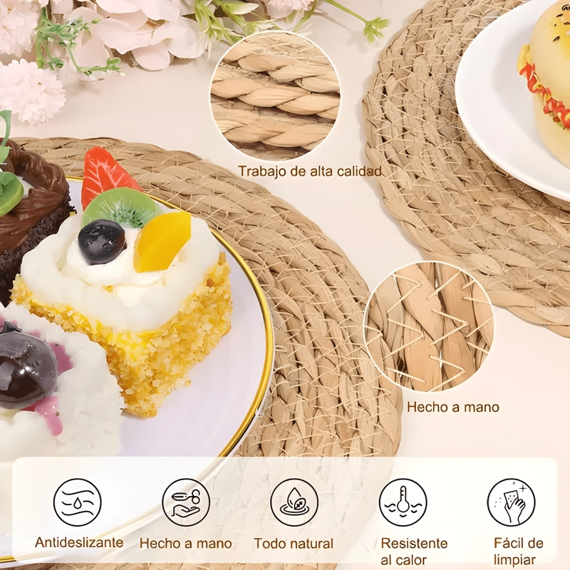 SET 6 INDIVIDUALES MANTEL FIBRA NATURAL YUTE 35 CM REDONDOS - 2