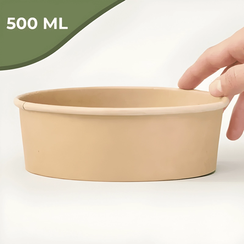 BOWL ENVASE RECIPIENTE KRAFT CON TAPA PET 500ML 10U - 2