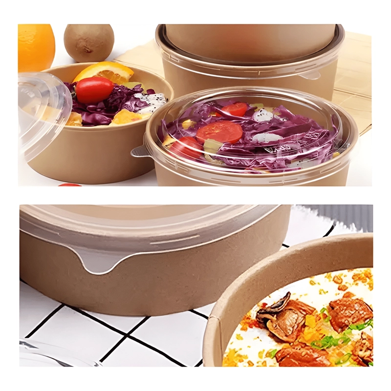 BOWL ENVASE RECIPIENTE KRAFT CON TAPA PET 500ML 10U - 3