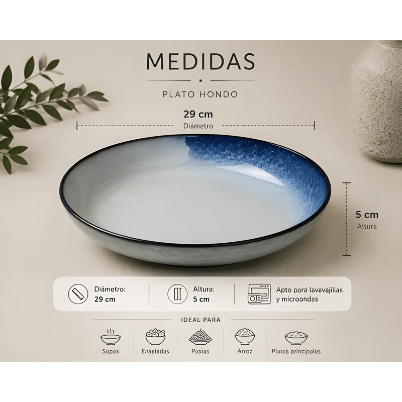 BOWL CERAMICO JAPONE S PARA RAMEN PASTA Y ENSALADAS AZUL - 2