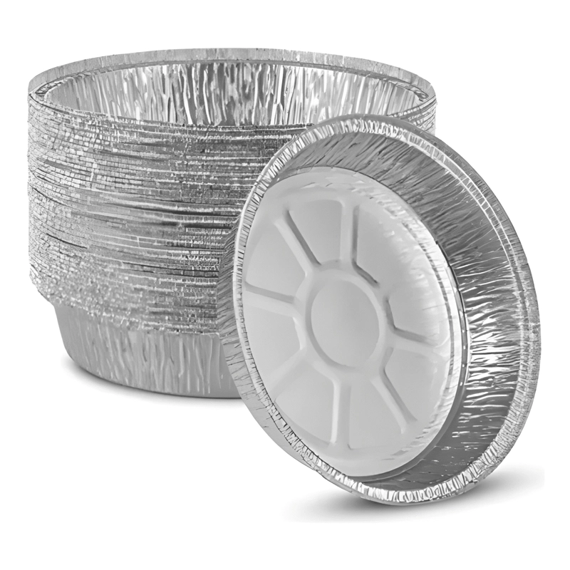 100 ENVASE ALUMINIO REDONDO DESECHABLE 14CM CON TAPA CARTON - 1